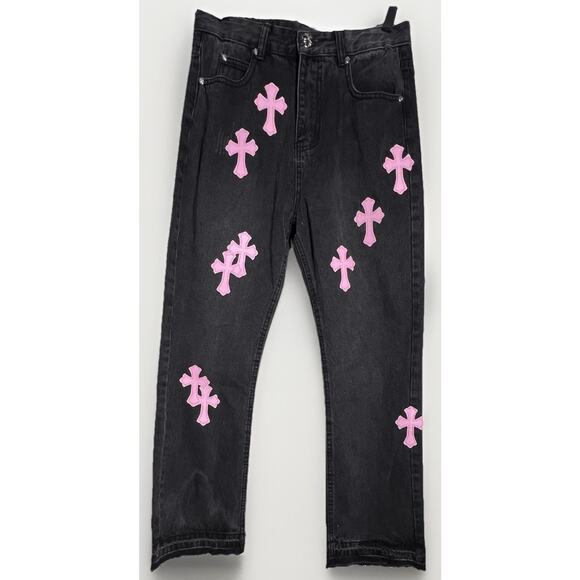 Vintage Levis 550 Black Jeans Pink Cross Patch Denim 30x28 - Picture 1 of 15